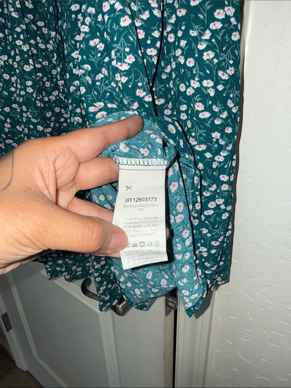 Teal Floral Short Sleeve Dress - Picture 3 of 4